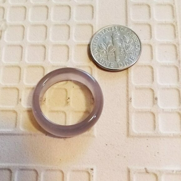 7.25 +7.5 ~ Sleek Pale Grey Agate Band - Durable! Smooth Stone Friendship Rings - Picture 6 of 8